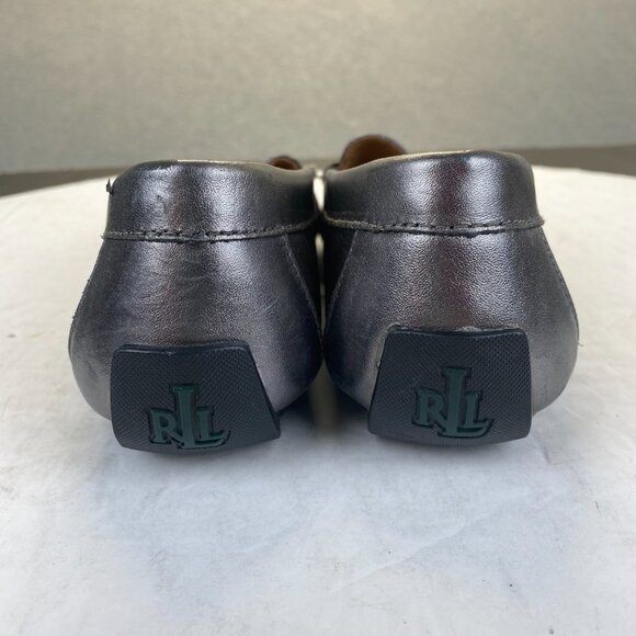 LAUREN RALPH LAUREN CAITLYN Womens,Silver Leather Loafer Driving Shoes,Size 8B - Picture 13 of 13